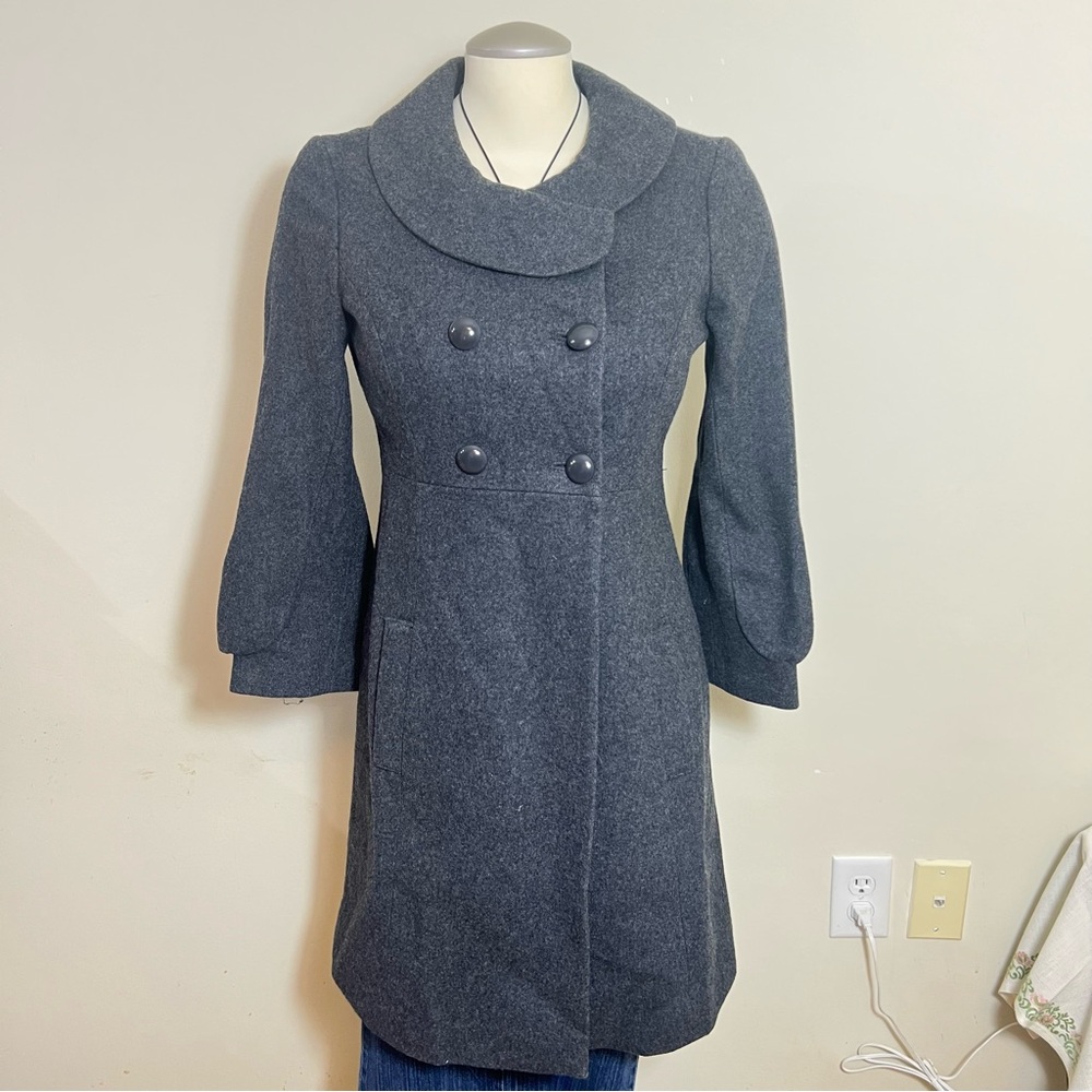 Vintage Y2K preppy Guess grey wool blend pea coat with bell sleeves